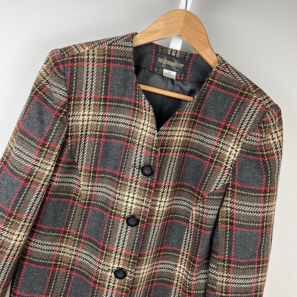 Vintage 90s Requirements Womens Blazer Jacket 12 Plaid Wool Blend Boxy Old Money